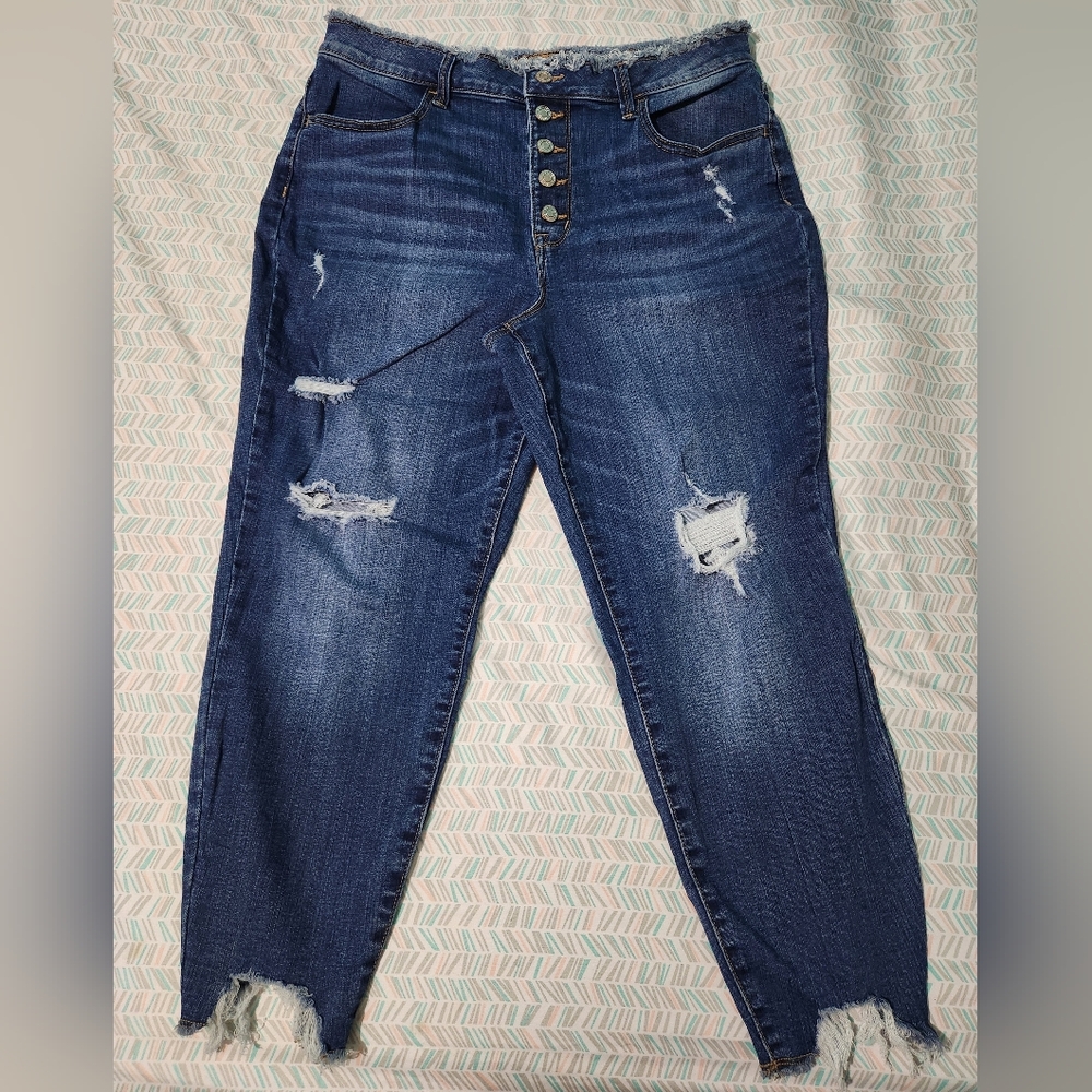 Maurices High Rise Distressed Dark Blue Jeans